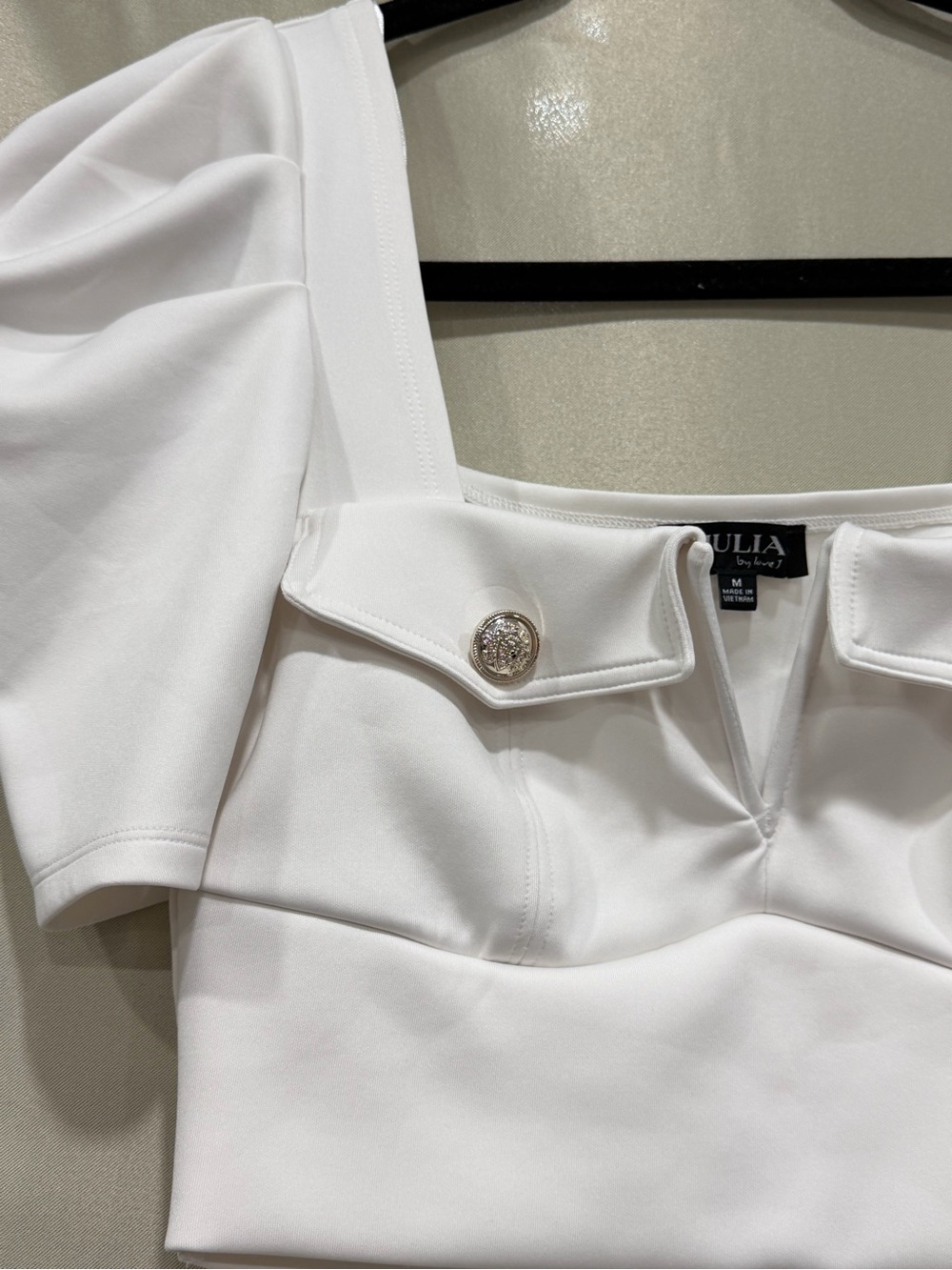 White Puff Sleeve Crop Top & Mini Skirt Set Chic Party Outfit size M - Picture 5 of 13